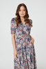 Blue | Mosaic Print Ruched Midi Dress