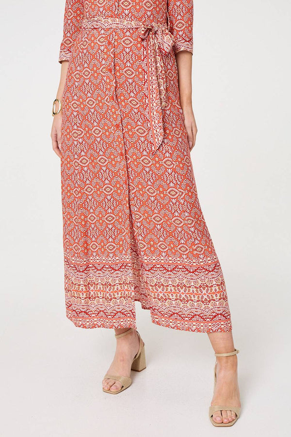 Orange | Geo Print Tie Waist Maxi Shirt Dress
