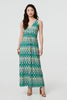 Green | Abstract Print Sleeveless V-Neck Maxi Dress
