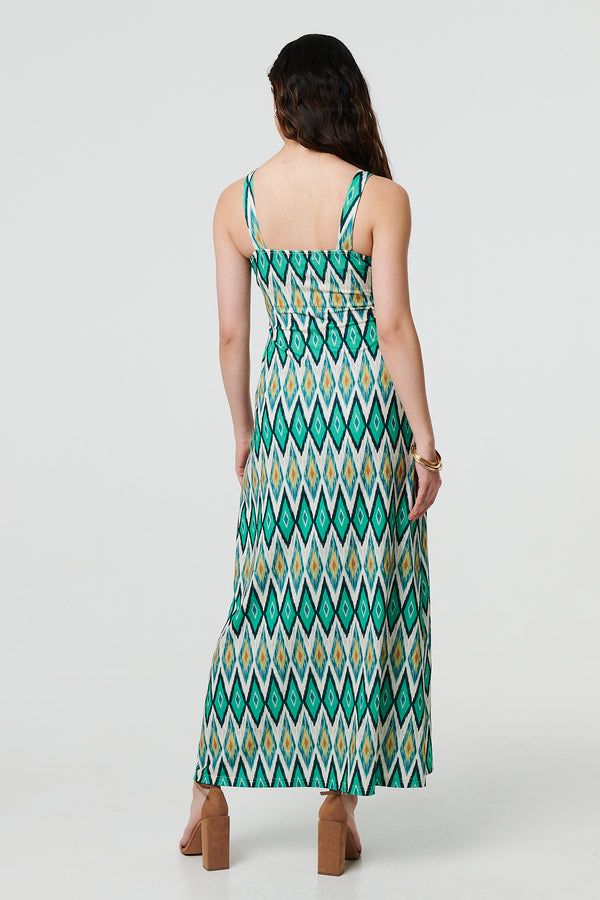 Green | Abstract Print Sleeveless V-Neck Maxi Dress
