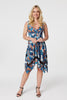 Blue | Printed Lace Trim Hanky Hem Dress