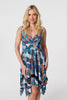 Blue | Printed Lace Trim Hanky Hem Dress