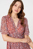 Orange | Printed 1/2 Sleeve Ruched Midi Dress
