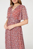 Orange | Printed 1/2 Sleeve Ruched Midi Dress
