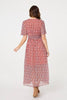Orange | Printed 1/2 Sleeve Ruched Midi Dress
