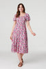 Pink | Floral Puff Sleeve Smock Midi Dress : Model is 5'9