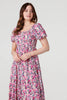 Pink | Floral Puff Sleeve Smock Midi Dress