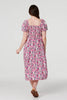 Pink | Floral Puff Sleeve Smock Midi Dress