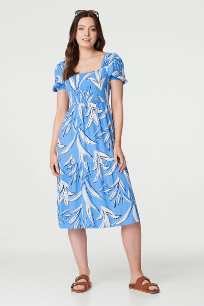 Leaf Print Smocked Midi Dress | Izabel London