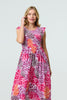 Pink | Animal Print Cap Sleeve Smocked Midi Dress
