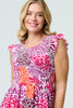 Pink | Animal Print Cap Sleeve Smocked Midi Dress
