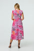 Pink | Animal Print Cap Sleeve Smocked Midi Dress

