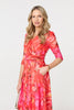 Orange | Floral Mesh Ruched Midi Faux Wrap Dress