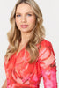 Orange | Floral Mesh Ruched Midi Faux Wrap Dress