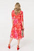 Orange | Floral Mesh Ruched Midi Faux Wrap Dress