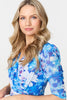 Blue | Floral Mesh Pleated Faux Wrap Midi Dress