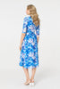 Blue | Floral Mesh Pleated Faux Wrap Midi Dress