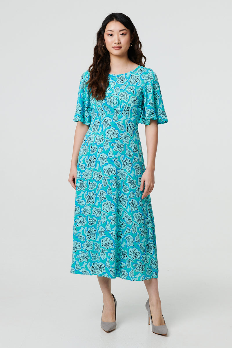 Floral 1/2 Flare Sleeve Midi Dress | Izabel London Floral 1/2 Flare Sleeve Midi Dress | Izabel London