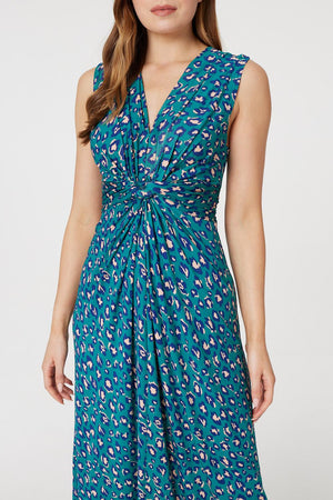 Green | Printed Gathered Front Maxi Dress