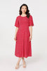 Red | Polka Dot Print 1/2 Sleeve Midi Dress
