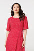 Red | Polka Dot Print 1/2 Sleeve Midi Dress
