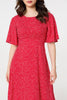 Red | Polka Dot Print 1/2 Sleeve Midi Dress
