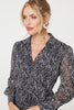 Black | Printed Long Sleeve Wrap Front Short Dress
