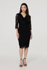 Black | Lace 3/4 Sleeve Faux Wrap Front Dress

