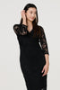 Black | Lace 3/4 Sleeve Faux Wrap Front Dress
