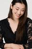 Black | Lace 3/4 Sleeve Faux Wrap Front Dress
