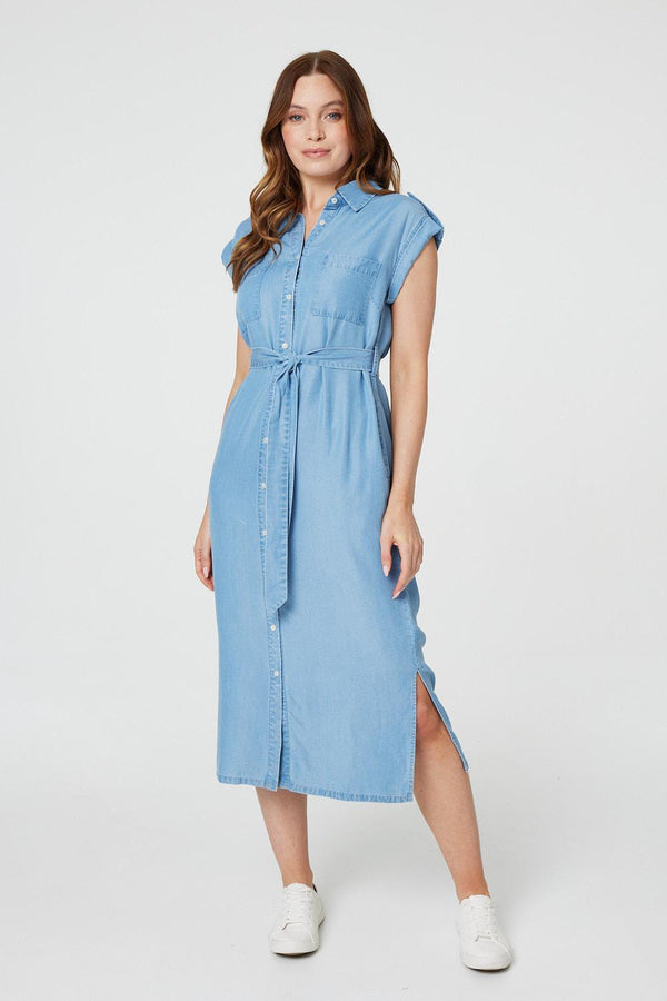 Blue | Denim Side Split Midi Shirt Dress