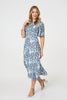 Blue | Animal Print Flared Sleeve Midi Dress
