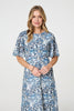 Blue | Animal Print Flared Sleeve Midi Dress

