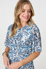 Blue | Animal Print Flared Sleeve Midi Dress
