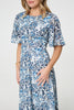 Blue | Animal Print Flared Sleeve Midi Dress
