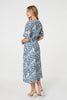 Blue | Animal Print Flared Sleeve Midi Dress
