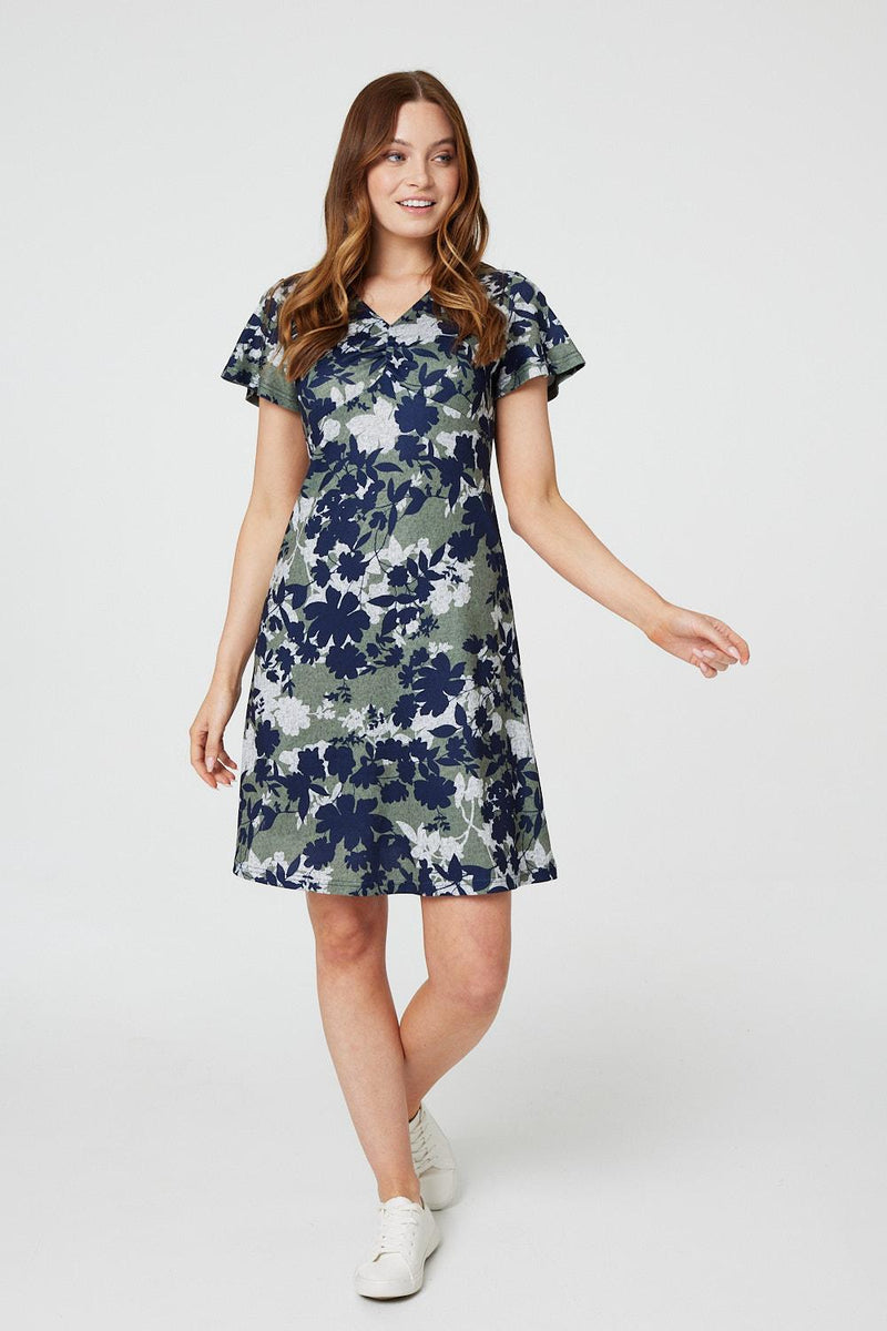 Leaf Print Short Skater Dress Izabel London
