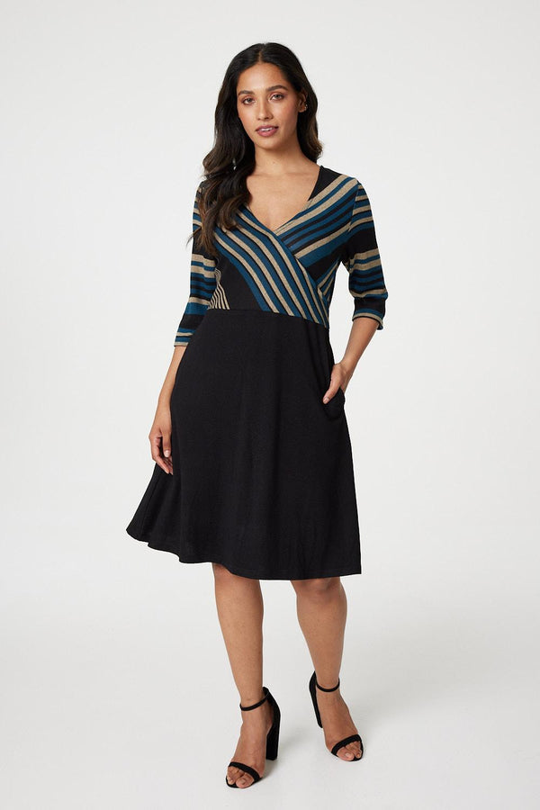 Black | Striped Colour Block Skater Dress