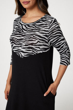 Black | Zebra Colour Block Mini Dress