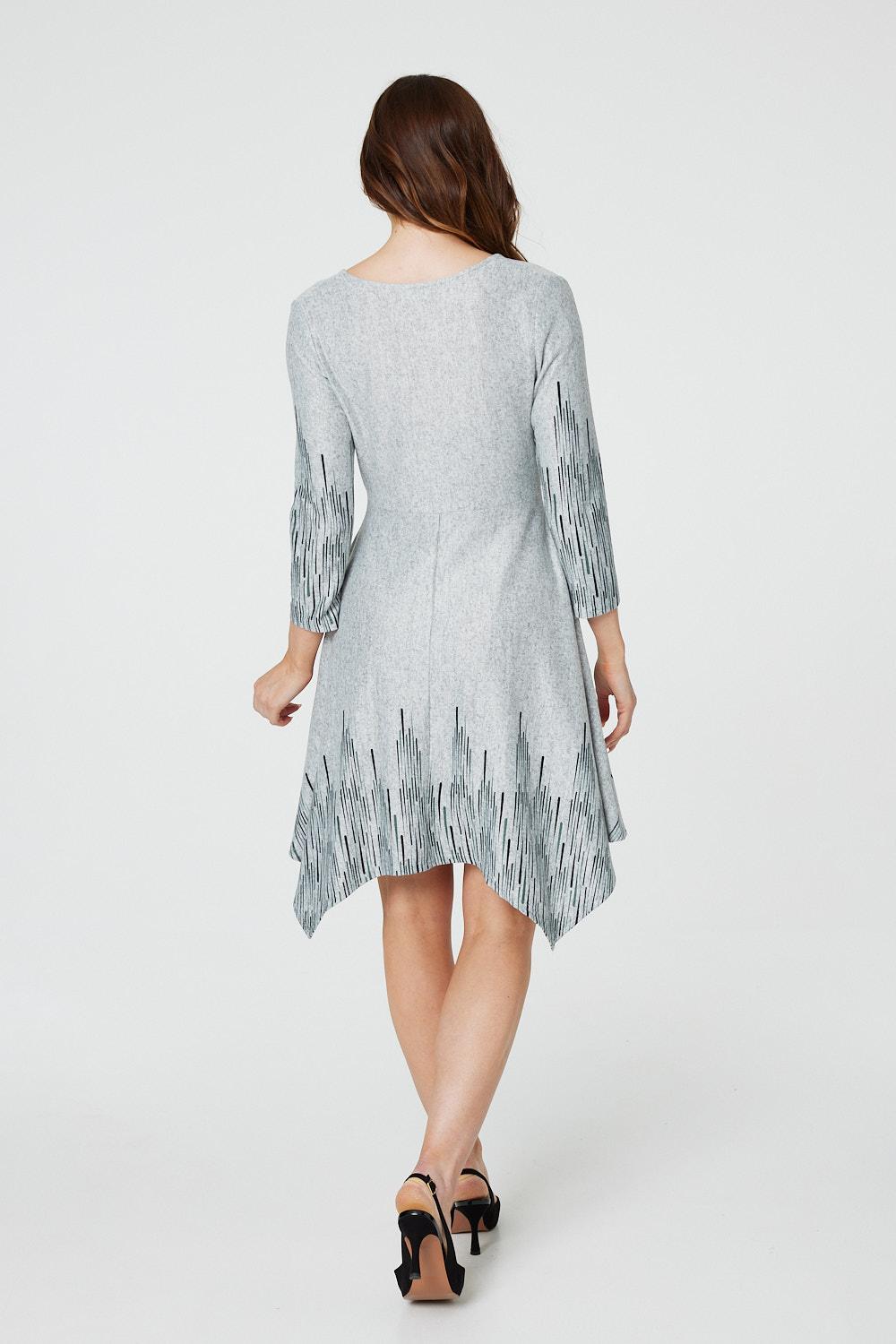 Grey | Printed Hanky Hem Wrap Dress