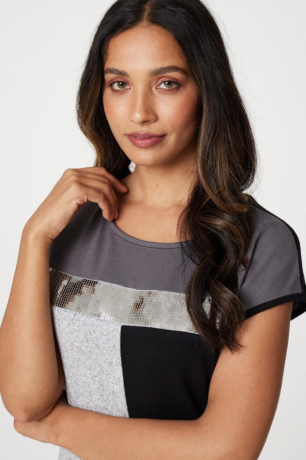 Grey | Sequin Colour Block Short Dress