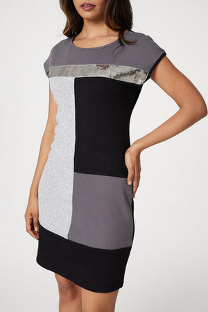 Grey | Sequin Colour Block Short Dress