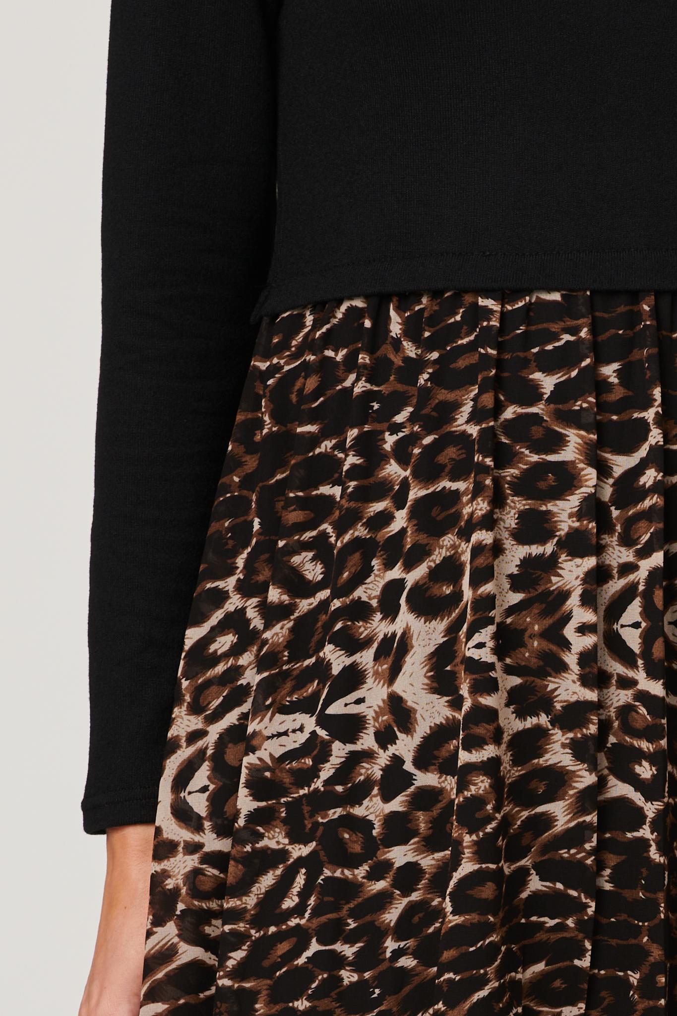 Black | Leopard Print Tiered Midi Dress