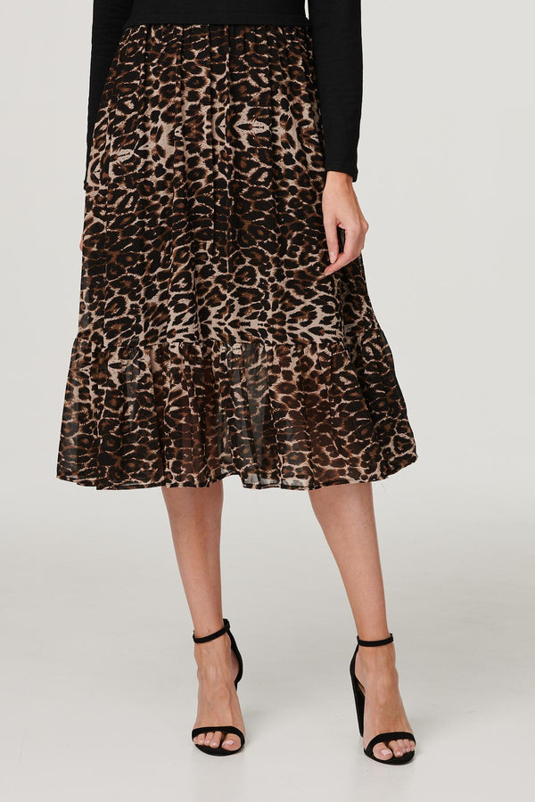 Black | Leopard Print Tiered Midi Dress