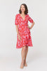 Orange | Printed Frill Wrap Knee Length Dress
