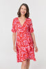 Orange | Printed Frill Wrap Knee Length Dress
