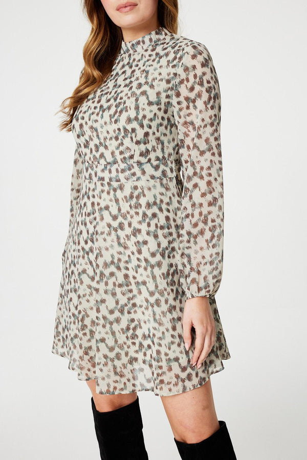 Cream | Animal Print High Neck Mini Dress