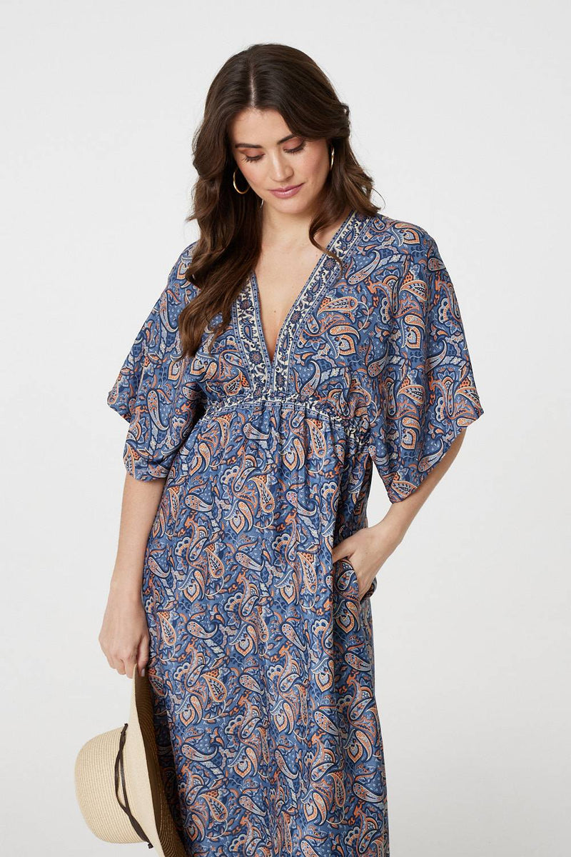 Paisley Print Kimono Sleeve Midi Dress | Izabel London Paisley Print Kimono Sleeve Midi Dress | Izabel London