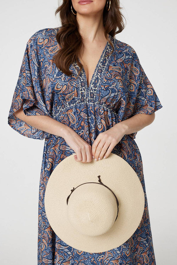 Navy | Paisley Print Kimono Sleeve Midi Dress