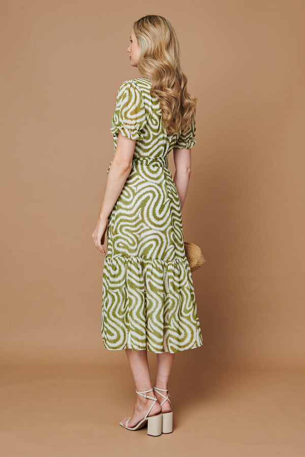 Green | Printed Short Sleeve Midi Shirt Dress